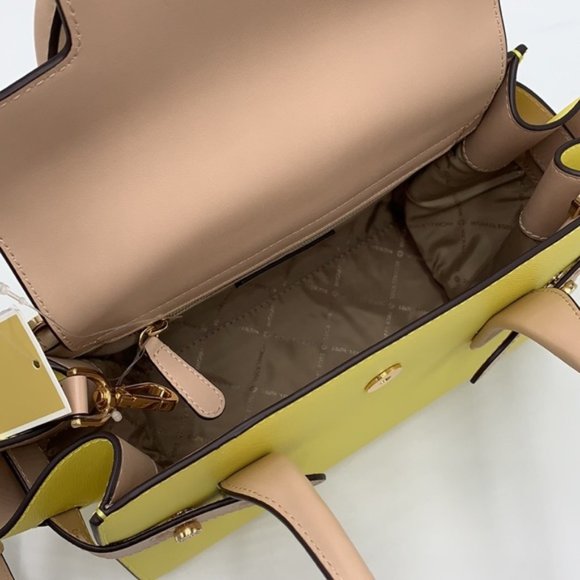 Michael Kors Carmen Medium Colorblock Faux Saffiano Leather Belted Satchel - Picture 10 of 16